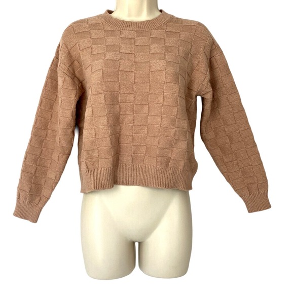 Poof! Sweaters - Poof Apparel Sweater Womens Medium Blush Dusty Pink Cropped Soft Girl Checkered